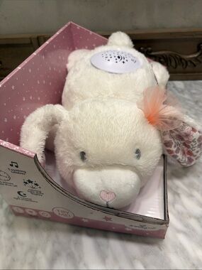 Soft Plush Cream Bunny with Pink Accent - Kids projector with lullaby music